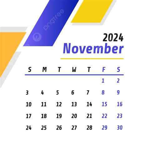 Calendário Mensal De Novembro De 2024 Vetor Png Novembro De 2024