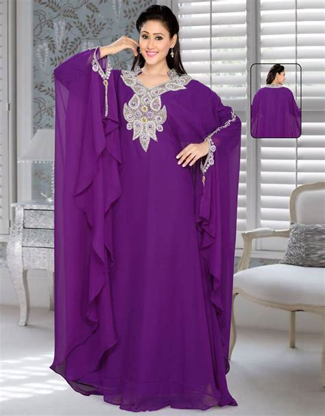 Effective Embroidered Kaftan Farasha Style Purple Colorarabic Attire