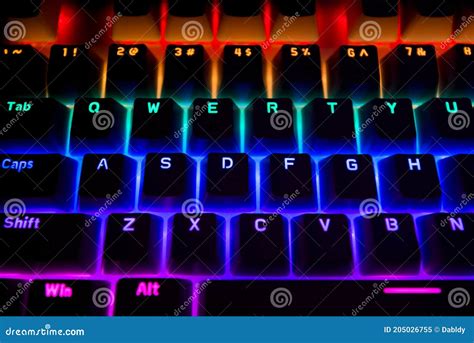 Black Keyboard With Rainbow Led Lights Stock Image Image Of Detail