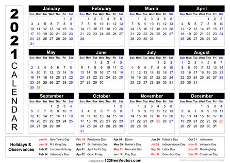 2021 Calendar Holidays Excel Download 2021 Calendar Templates And Images