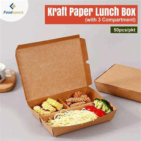 Kraft Paper Lunch Box With 3 Compartment Takaway Paper Lunch Box