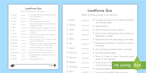 Types Of Landforms Quiz