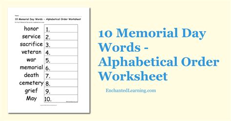 10 Memorial Day Words Alphabetical Order Worksheet Enchanted Learning