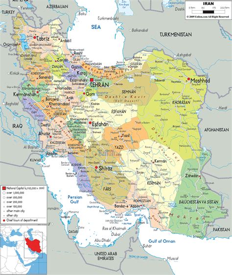 Detailed Political And Administrative Map Of Iran With All Cities