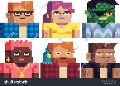 Pixel Art Different Avatar Profile Characters Stock Vector Royalty