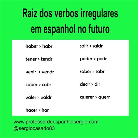Verbos Irregulares Em Espanhol No Futuro Espanhol Verbos Irregulares Verbos
