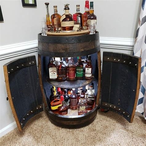 bourbon whiskey barrel bar liquor cabinet double doors home and garden bourbon barrels
