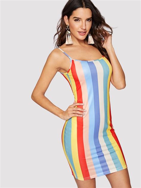 Colorful Striped Cami Bodycon Dress Striped Colorful Cami Bodycon Dress Dresses Bodycon