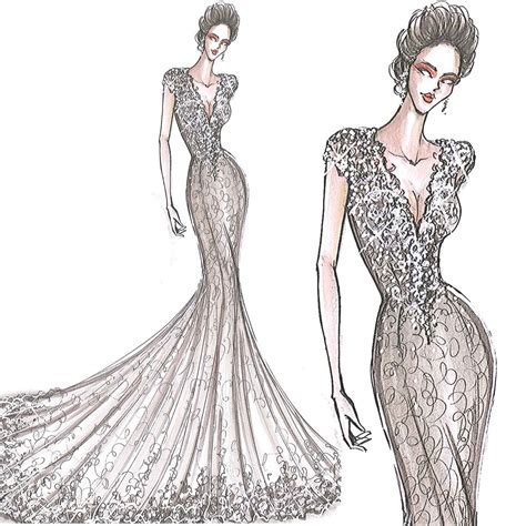 Gorgeous Fit And Flare Wedding Dress Sketch Featuring A Beautifully