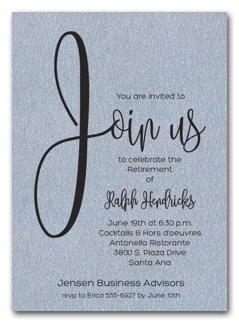Shimmery Silver Join Us Retirement Party Invitations