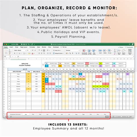 Employee Holiday Planner 2023 Excel Spreadsheet Template Etsy Singapore