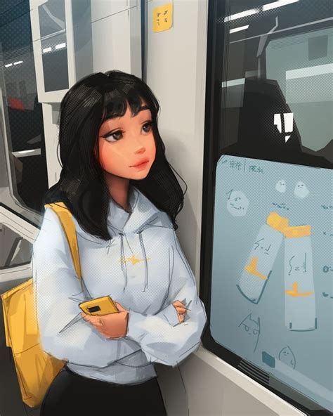 Subway Ride An Art Print By Sam Yang In 2021 Digital Art Girl Girls Cartoon Art Girl Cartoon
