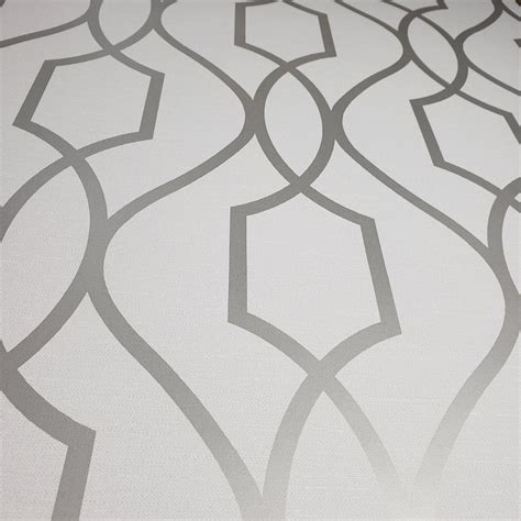 Wm4199501 Wallpaper White Gray Silver Geometric Trellis Metallic 3d
