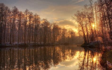 Wallpaper Sunlight Landscape Forest Sunset Lake Water Nature