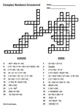 No registration and no cost! Complex Numbers Operations Crossword Puzzle Activity by ...