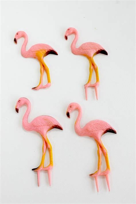 Vintage Plastic Pink Flamingo Picks Cake Party Craft Etsy Plastic