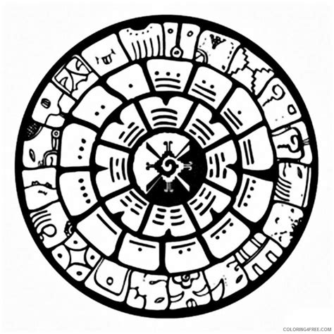 Aztec Calendar Coloring Page Printable Sheets Aztec Pattern Symbols
