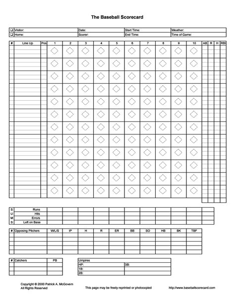 30 Printable Baseball Scoresheet Scorecard Templates Template Lab