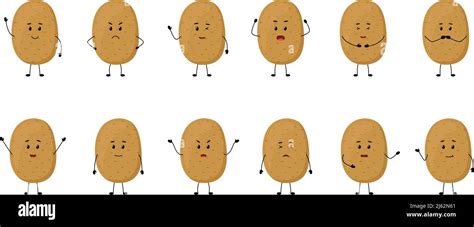Potato Cute Vegetable Characters With Different Emotions Vector