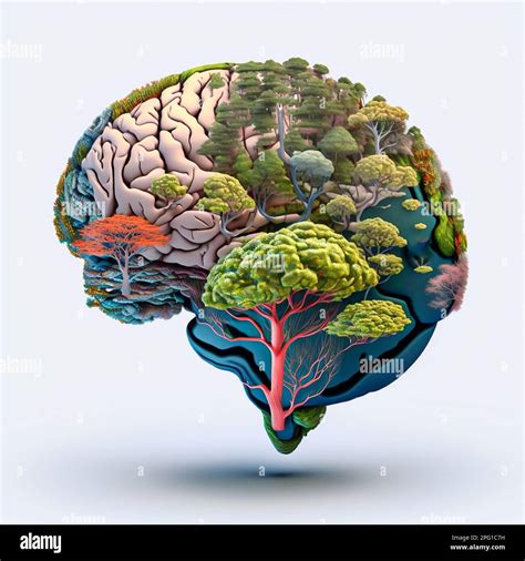 Human Brain Anatomy Ornate With Colorful Trees And Branches Stock Photo