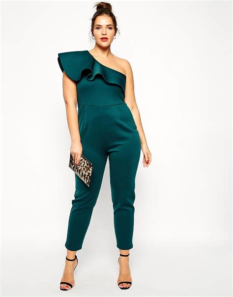Lyst Asos Jumpsuit In Scuba With One Shoulder In Green
