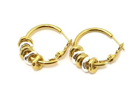 Two Tone Hoop Earrings Gold And Silver Earrings Mixed Etsy