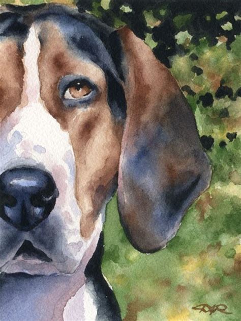Treeing Walker Coonhound Art Print Watercolor By Artist D J Etsy