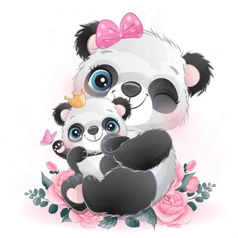 Pequeño Panda Lindo Madre Y Bebé Premium Vector Freepik Vector