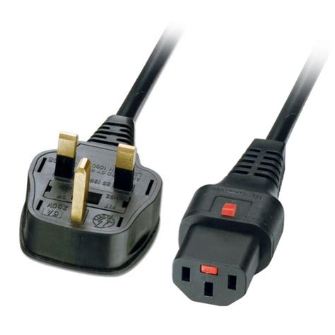 2m Mains Power Cable Uk 3 Pin Plug To Locking Iec C13 Black From