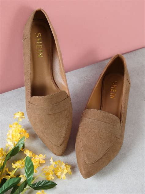 Vegan Suede Pointy Toe Flat Loafer Shoes Shein Sheinside Loafer