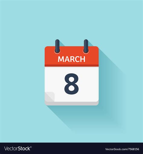 March 8 Flat Daily Calendar Icon Date Royalty Free Vector