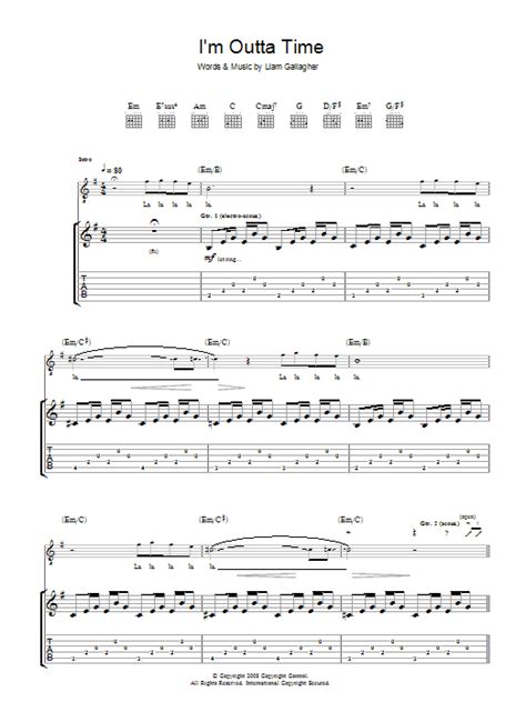 Oasis I M Outta Time Sheet Music Chords Printable Guitar Tab PDF Notes FreshSheetMusic Com