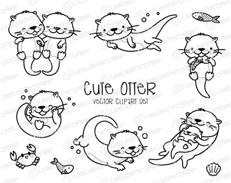 Premium Vector Clipart Kawaii Otters Cute Otters Clipart Etsy