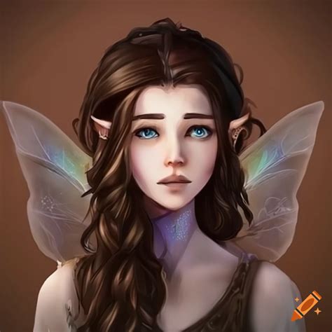artwork of a fairy cleric with brown hair and blue eyes