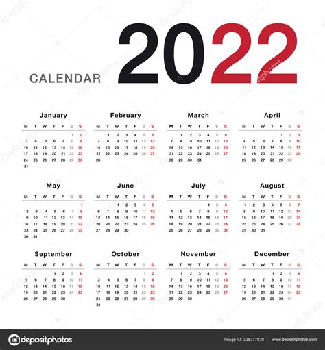 Desain Kalender 2022 Year 2022 Calendar Horizontal Vector Design All