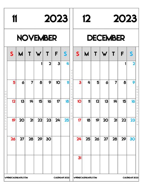 Download Printable November And December 2023 Calendar Pdf Png