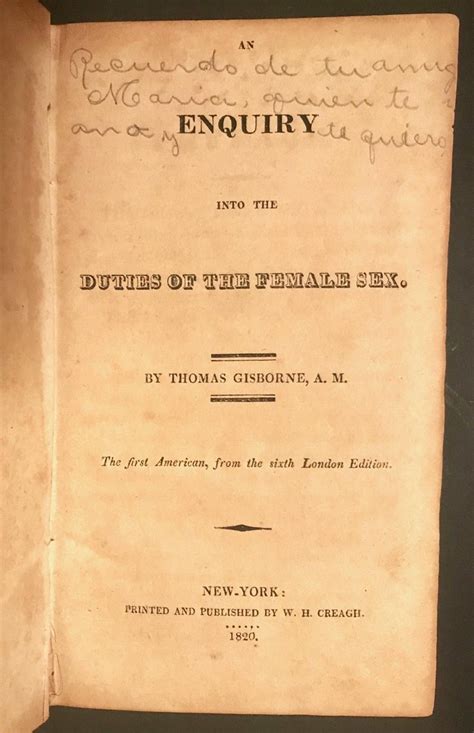 1820 Book Enquiry Into The Duties Of The Female Sex 1st American