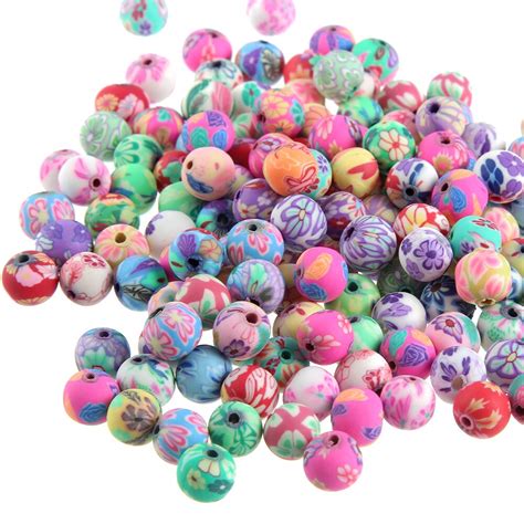 buy qibei 100 pieces lot 8mm fimo polymer clay beads printing flower pattern