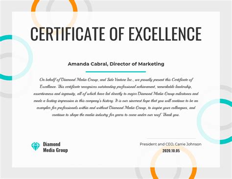 20 Free Certificate Of Excellence Templates Template Republic