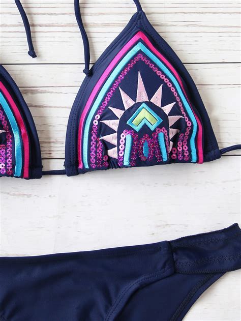 Tribal Pattern Sequin Detail Bikini Set Shein Sheinside