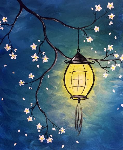 Lantern Blossom Easy Canvas Painting Acrylic Painting For Beginners