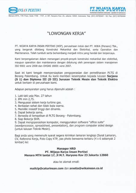 Report is available for immediate purchase & download from emis. Lowongan kerja bumn PT. Wika Insan Pertiwi 2012 - Lowongan kerja terbaru 2012-2013 Bursa ...