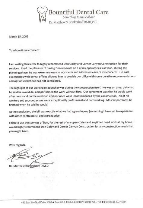Recommendation Letter Example Dentistry Paul Johnsons Templates