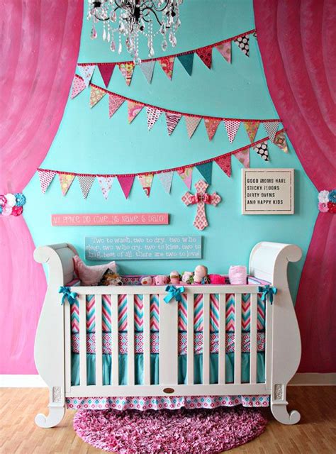 Gorgeous Nursery Vignette Love The Bunting And The Crib Bedding