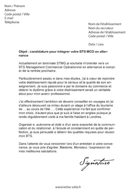 Lettre De Motivation Bts Mco Alternance Mod Le De Lettre