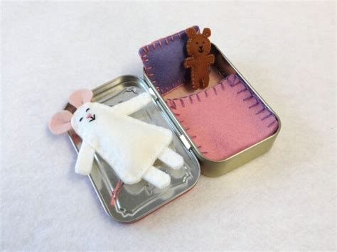 White Wee Mouse In Altoids Tin House With Pink By Earthymamagoods