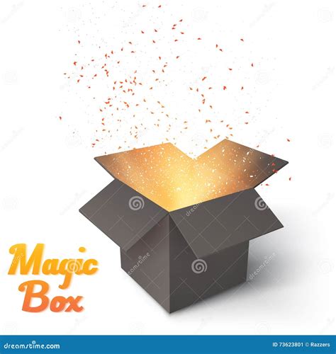 Realistic Magic Open Box Magic Box With Confetti And Magic Ligh Stock