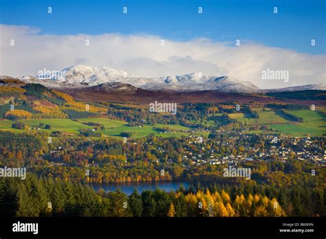 Elevated View Of Pitlochry And Loch Faskally Perthshire Scotland Uk