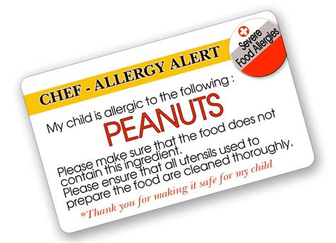 Medic Alert Medical Alert Chef Card Severe Food Allergy Etsy Chef