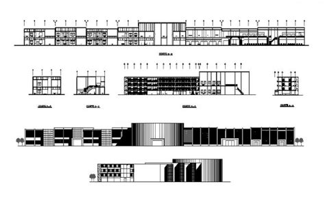 Domestic Airport Building Elevation Section And Floor Plan Cad Drawing